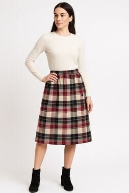 1980s American Plaid Wool-Blend Midi Skirt w/ Side Buttons
 size medium